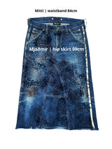 Recycled denim skirt, navy leopard