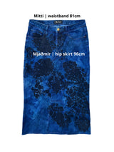 Recycled denim skirt, navy•black print